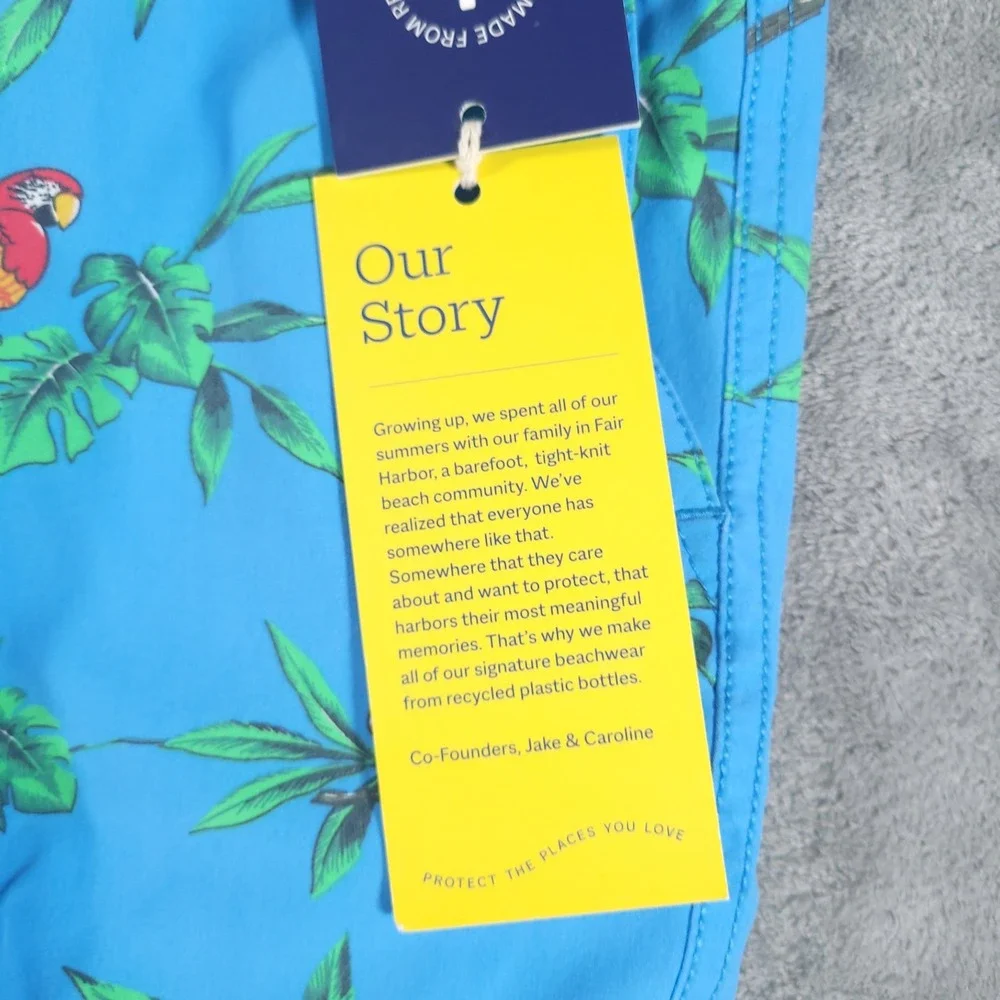 NEW Fair‎ Harbor Bungalow Short Mens 2X Blue Parrot Party Tropical Swim Trunks